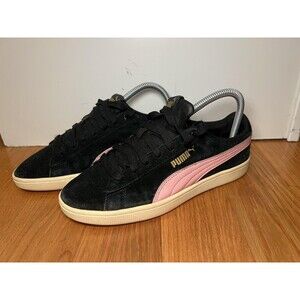 Puma Suede Shoes Womens Size 7.5 Black Pink Low Top Casual Sneakers 369725-11